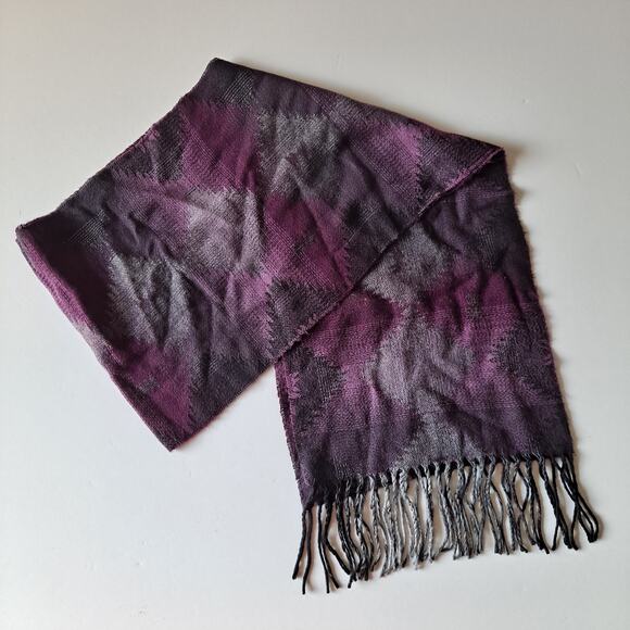 Purple Multi Inca / Aztec Pattern Rectangular Scarf w Fringes - Size 11" X 66" - Picture 5 of 5
